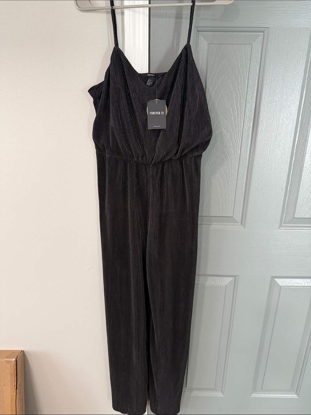 Forever 21 Black Ribbed Spaghetti-Strap Jumpsuit